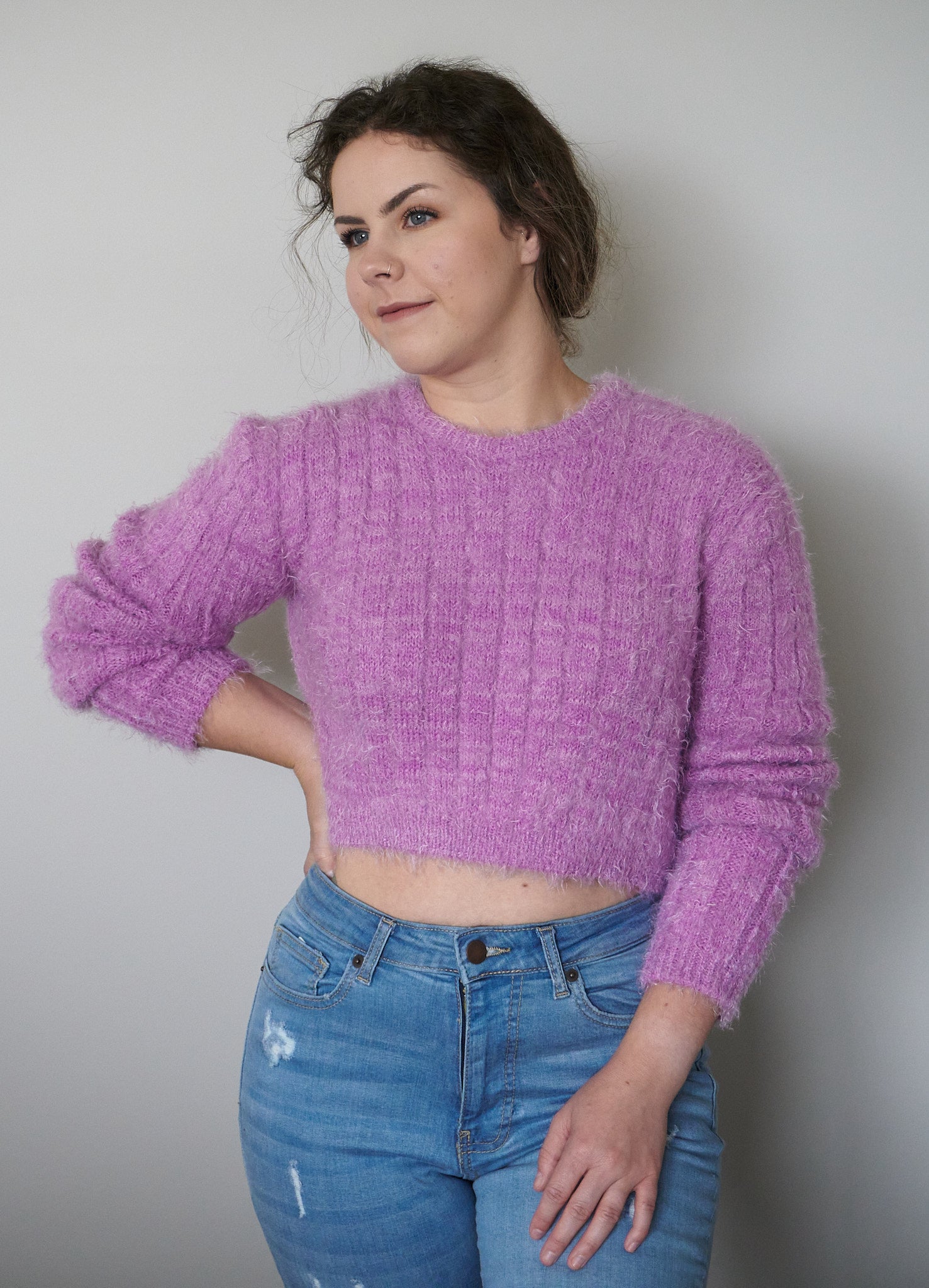 Purple crop sweater hotsell