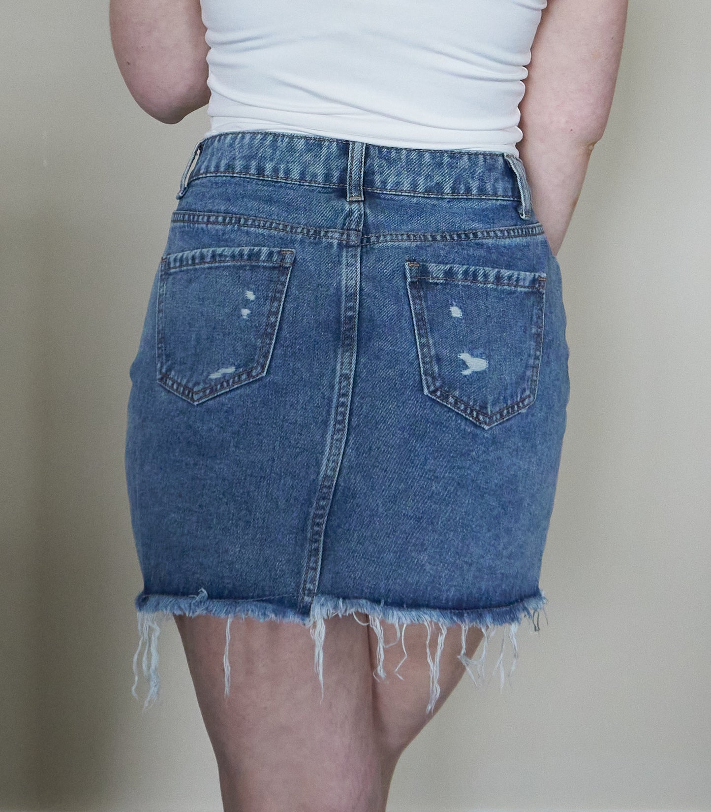 Diagonal Distressed Denim Skirt