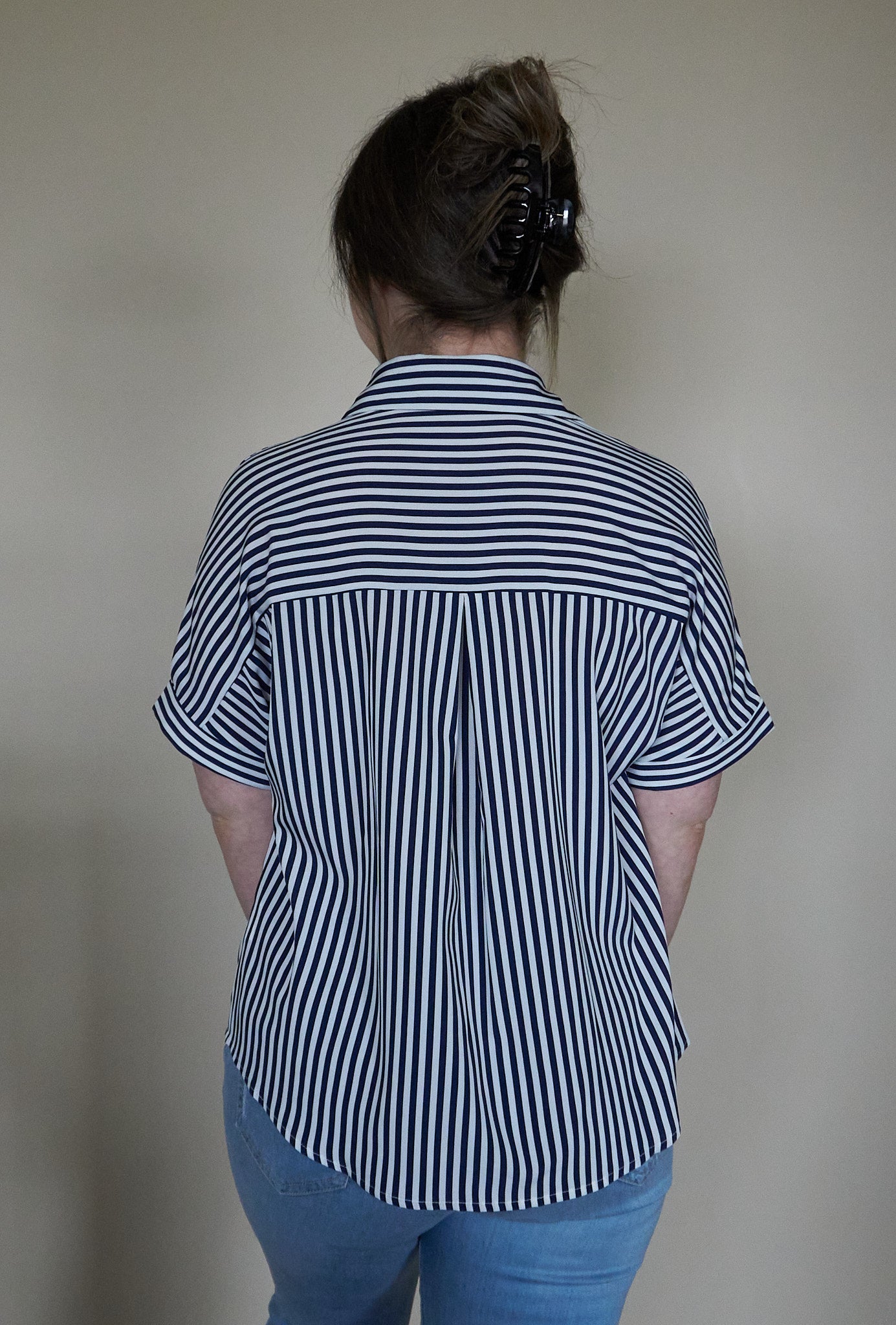 Striped Button Short Sleeve Blouse