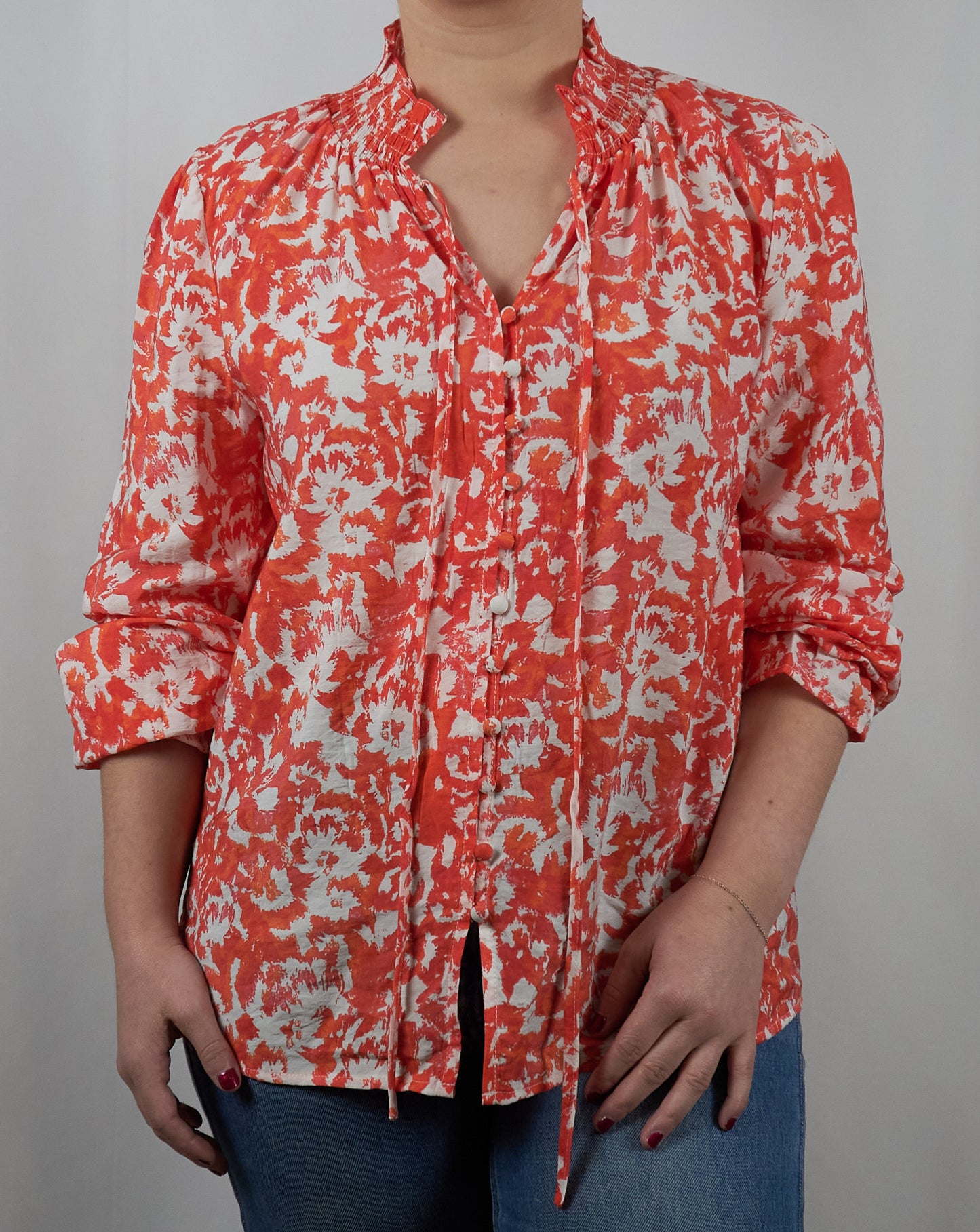 Red Floral V-Neck Blouse