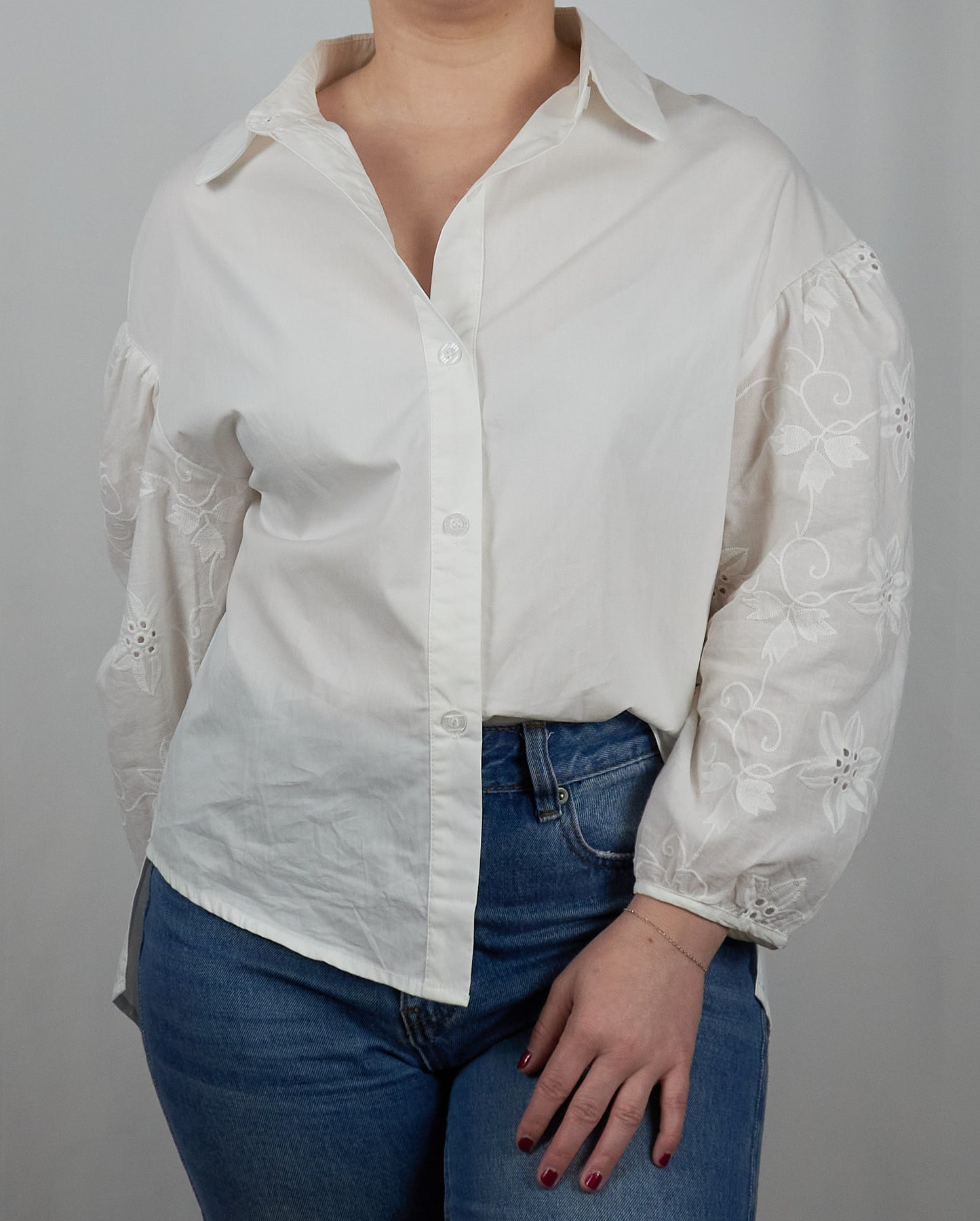 Embroidered Puff Sleeve Shirt