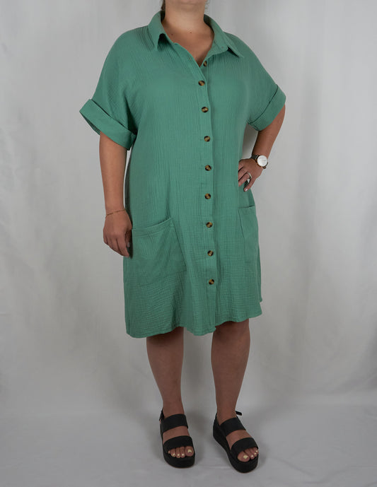 Button Up Short Sleeve Dress