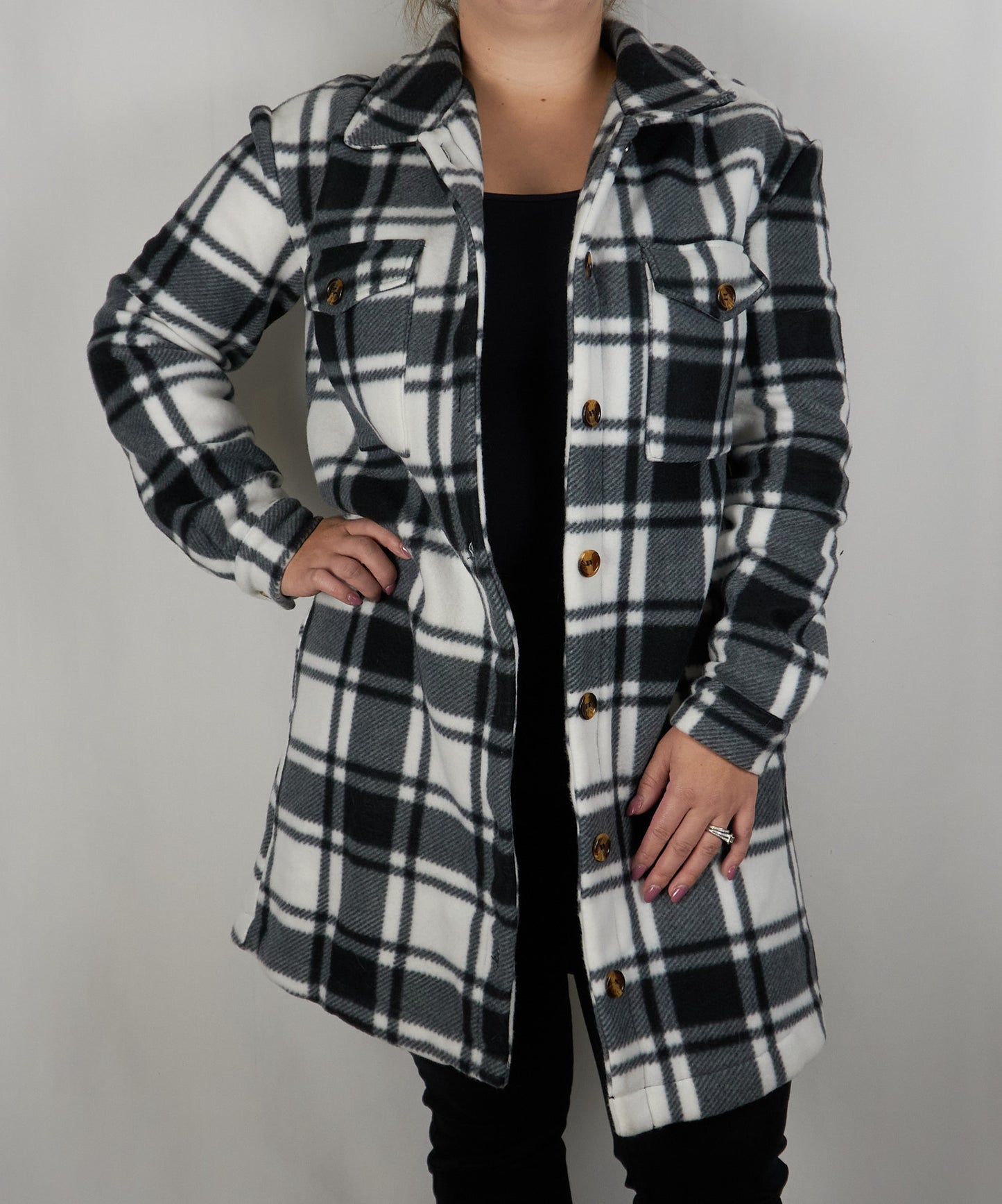 Long Plaid Fleece Jacket