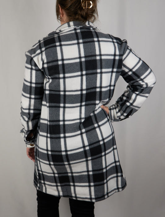 Long Plaid Fleece Jacket