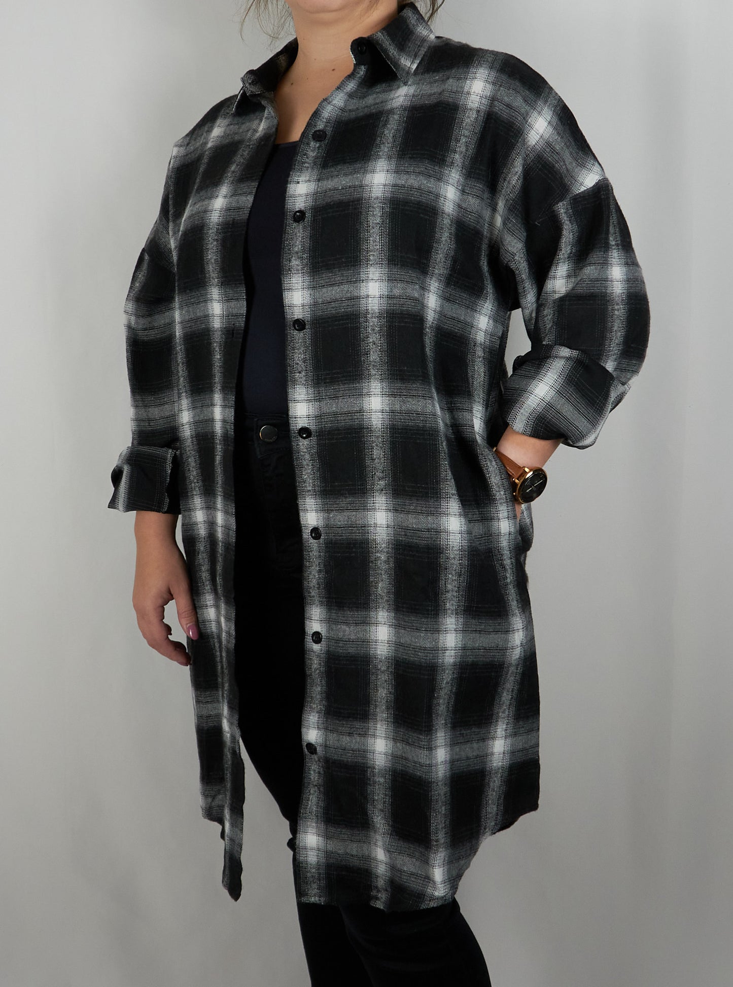 Plaid Button Up Long Shirt Jacket