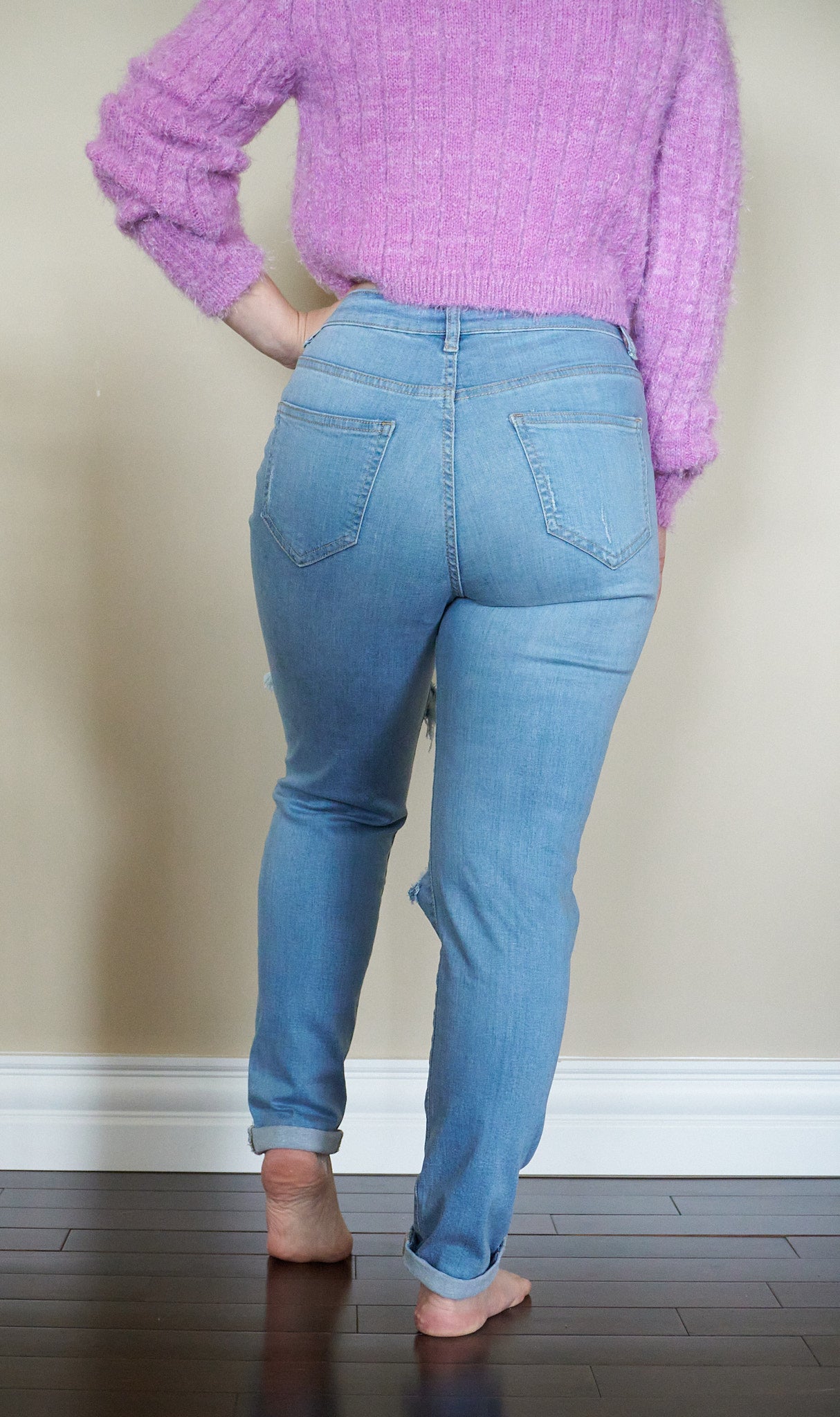 High Waist Distressed Girlfriend Jeans