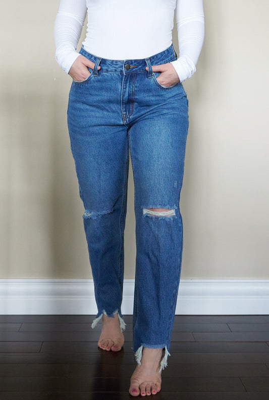 High Waist Cropped Straight Fit Jeans