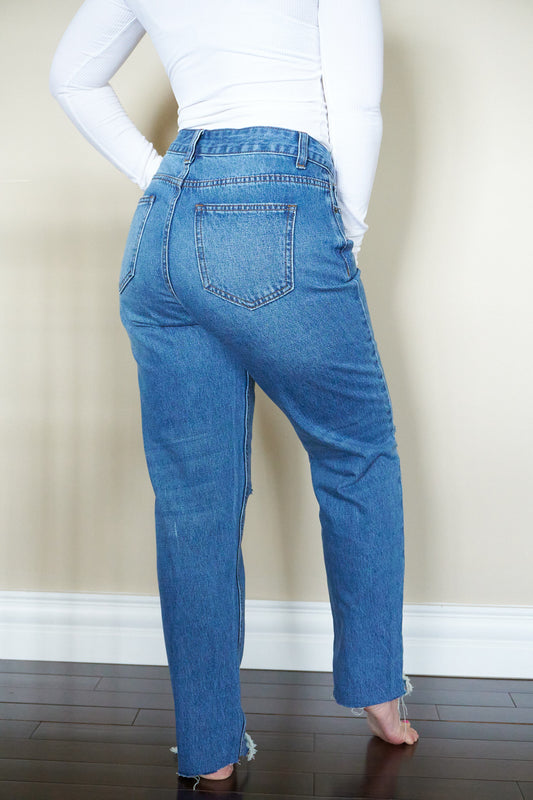 High Waist Cropped Straight Fit Jeans