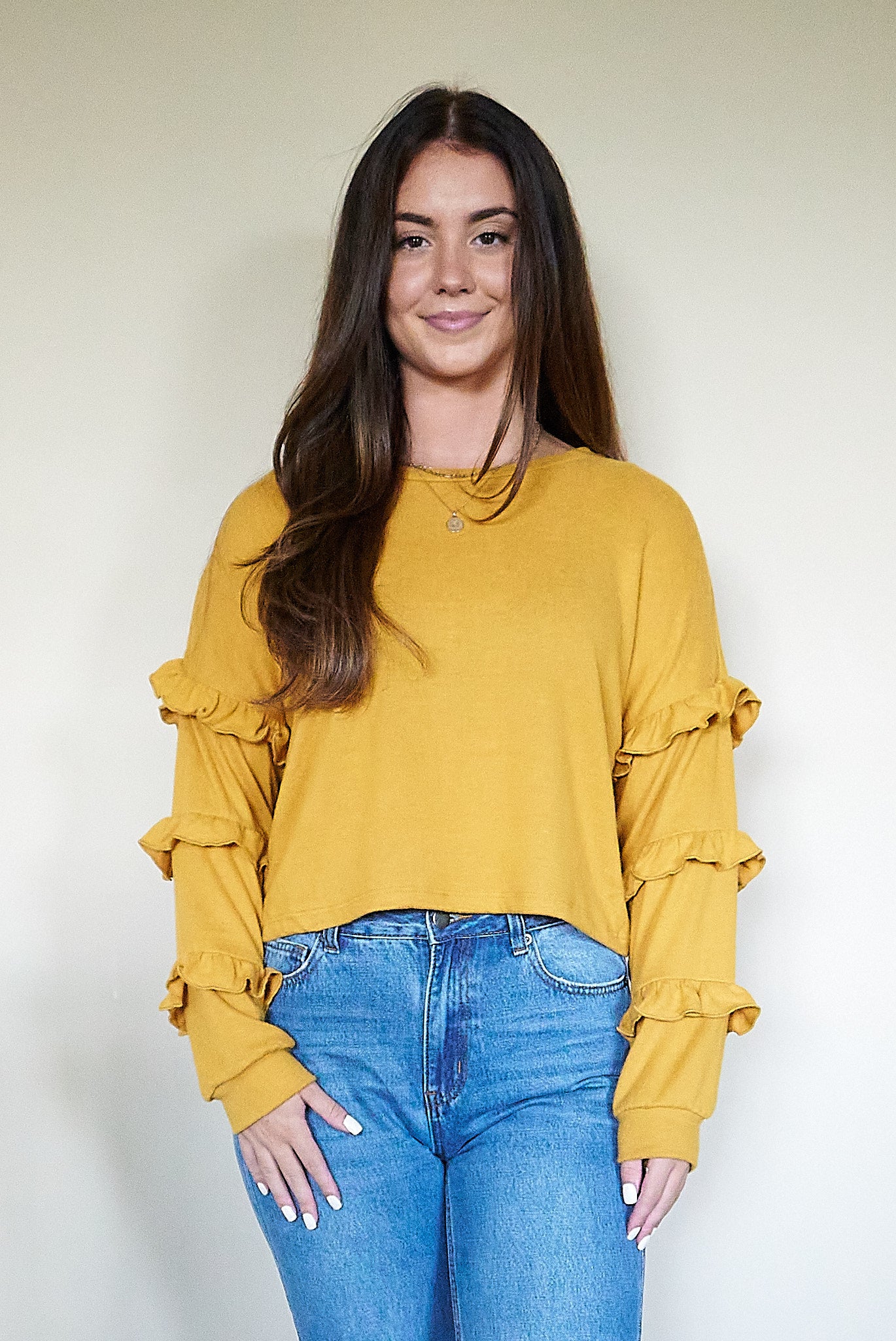 Ruffle Sleeve Top - Mustard