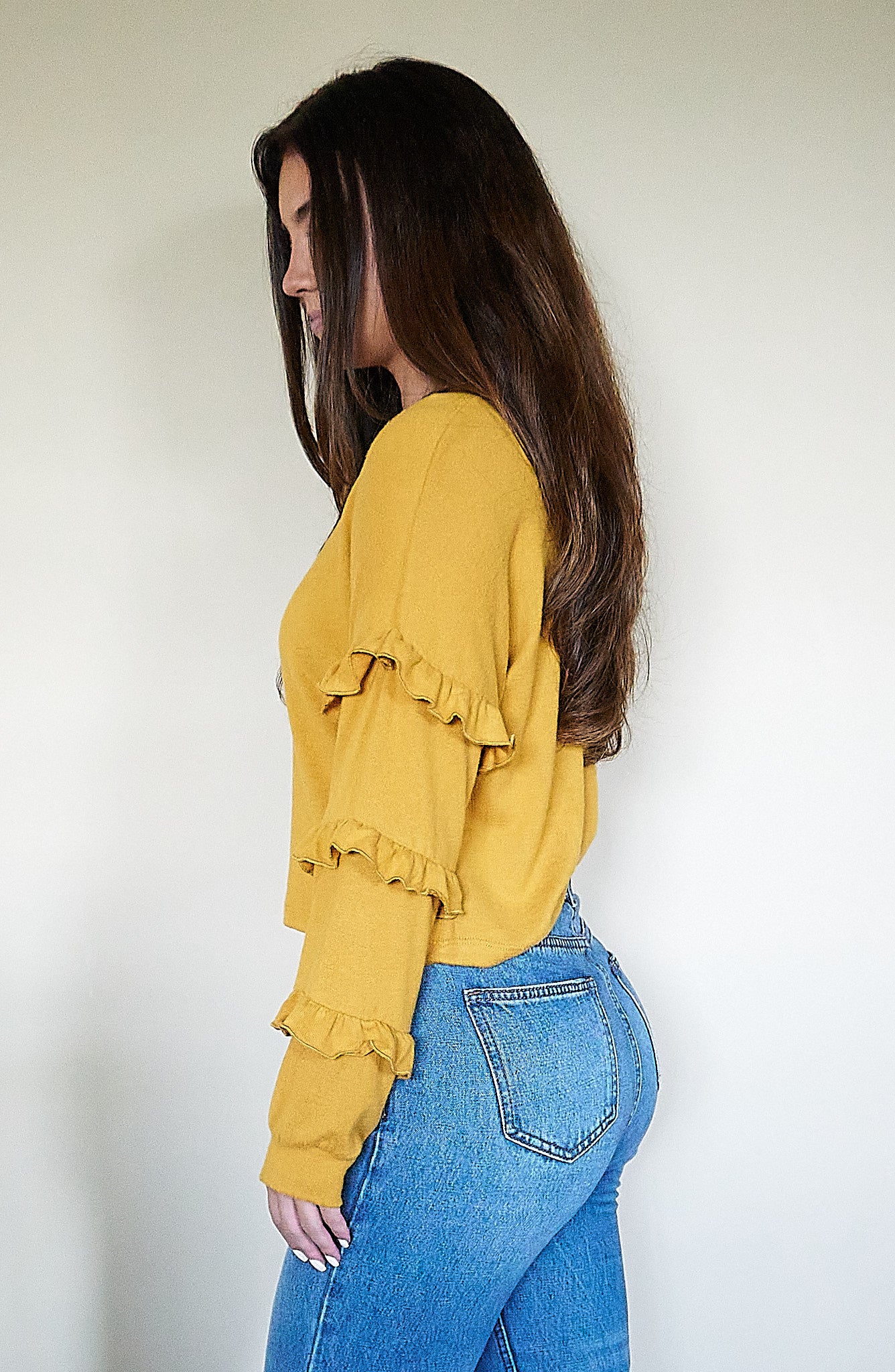 Ruffle Sleeve Top - Mustard