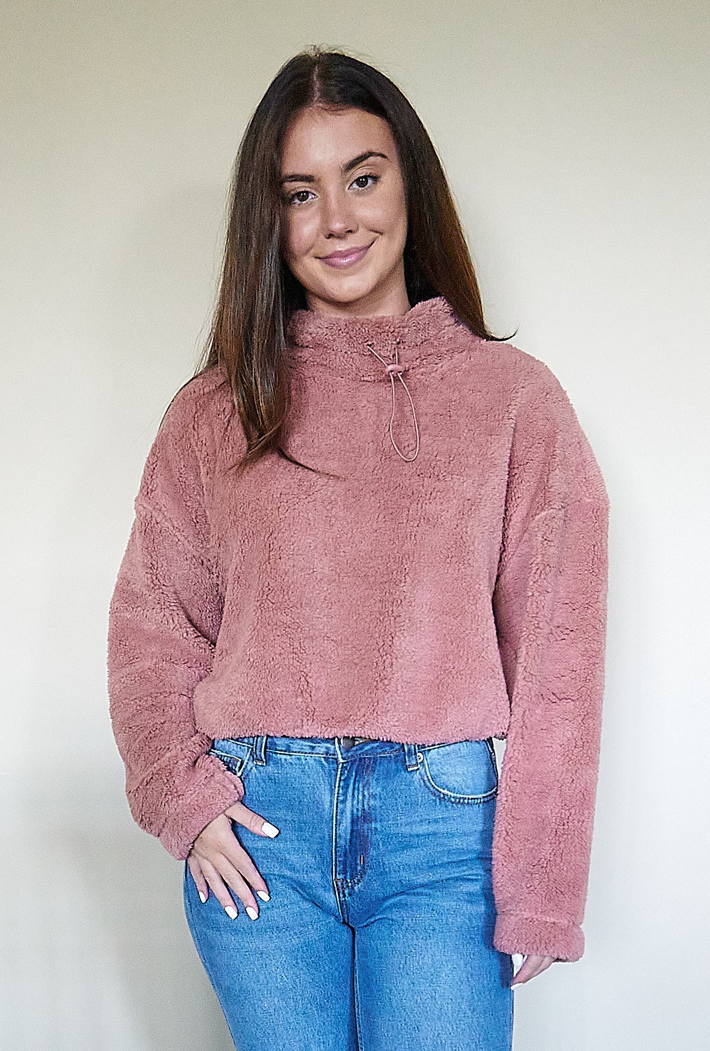 Sherpa Fleece Funnel Neck Top