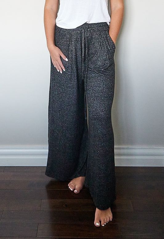 Wide Leg Lounge Pants - Black