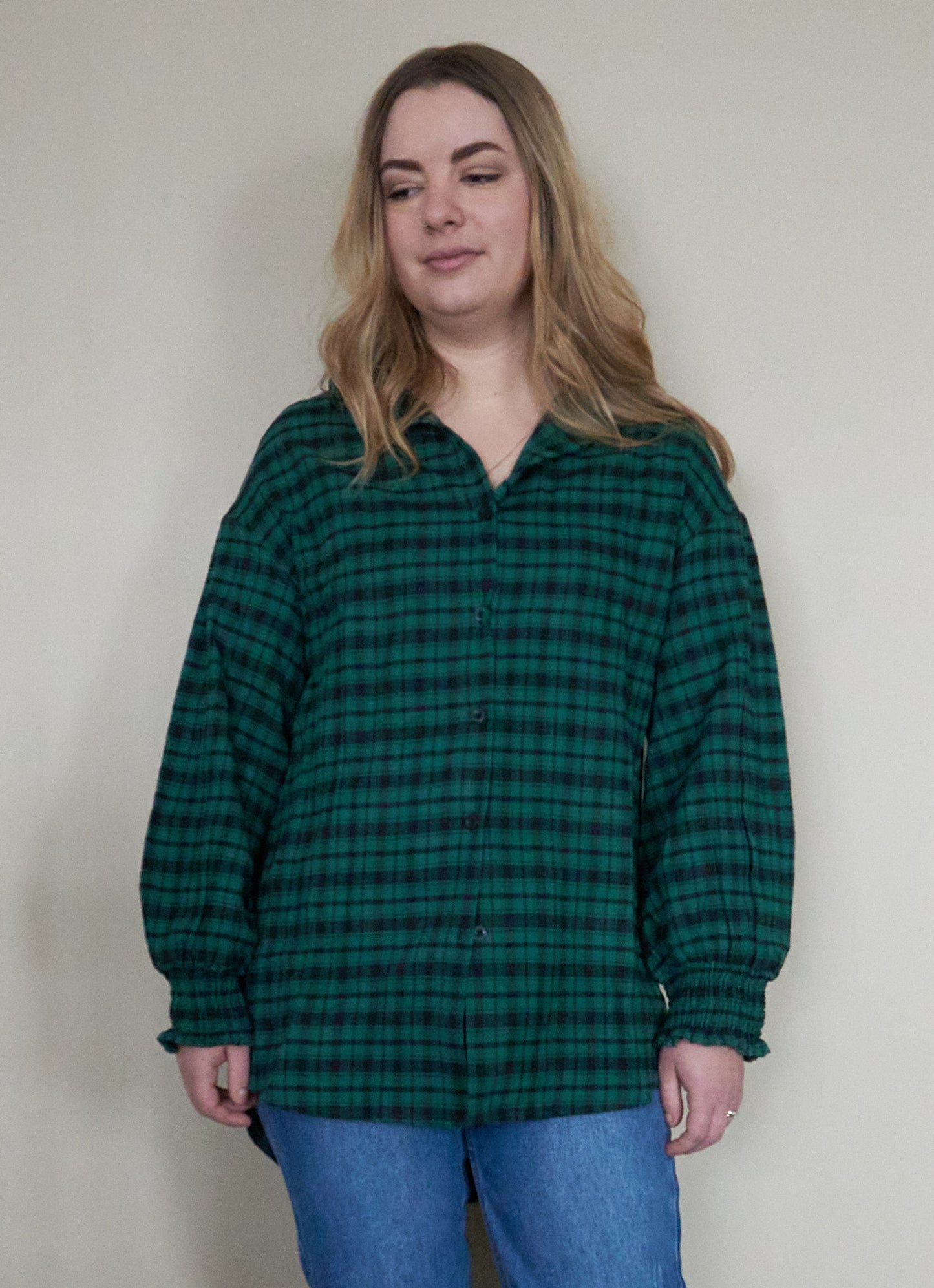 Cuffed Long Sleeve Oversized Plaid Shirt