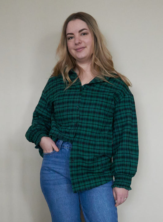 Cuffed Long Sleeve Oversized Plaid Shirt