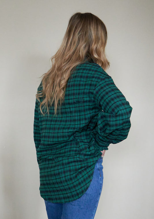 Cuffed Long Sleeve Oversized Plaid Shirt