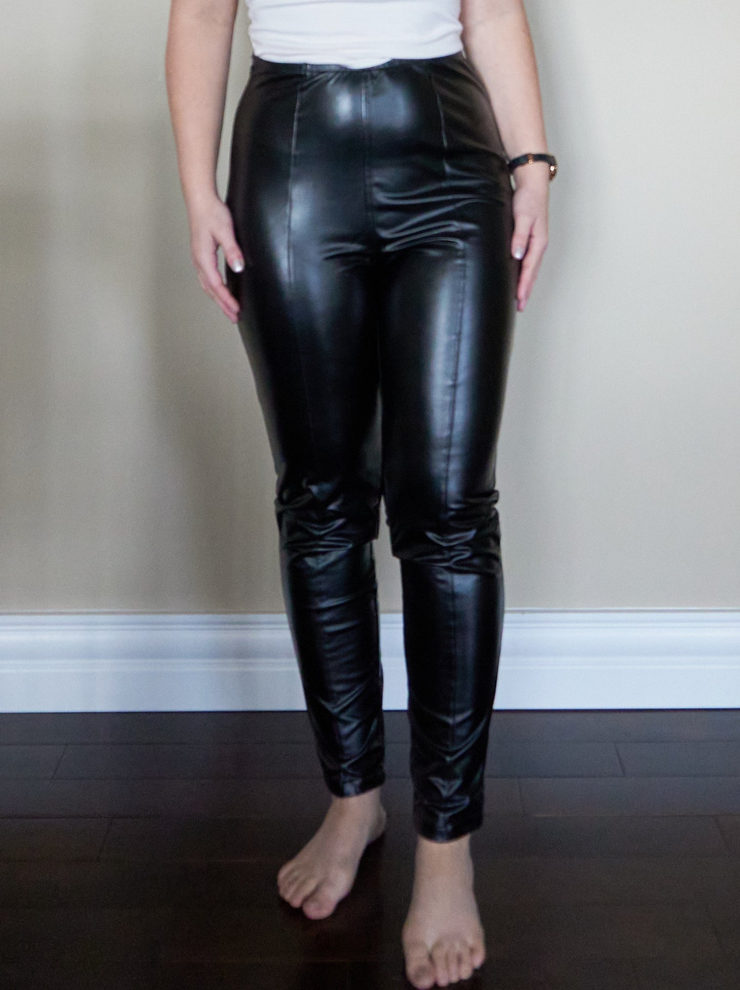 Faux Leather Exposed Seam Pants