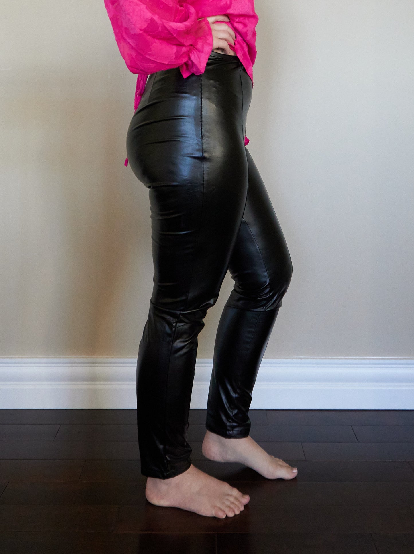 Faux Leather Exposed Seam Pants