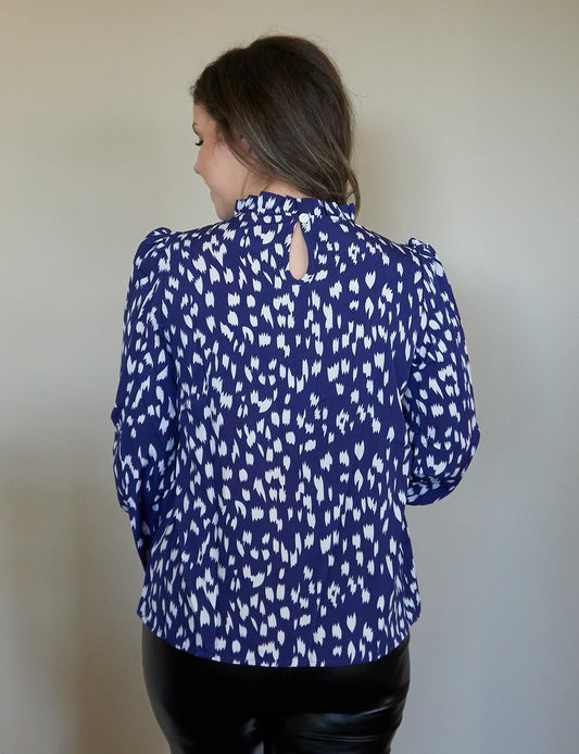 Long Puff Sleeve Printed Blouse